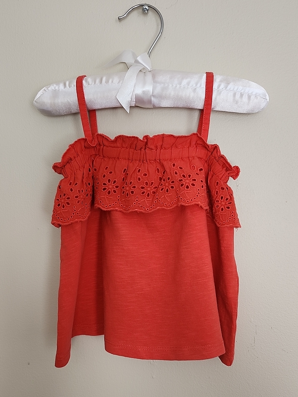 ZARA Girls Red Eyelet Ruffle Tank Top, 12-18M